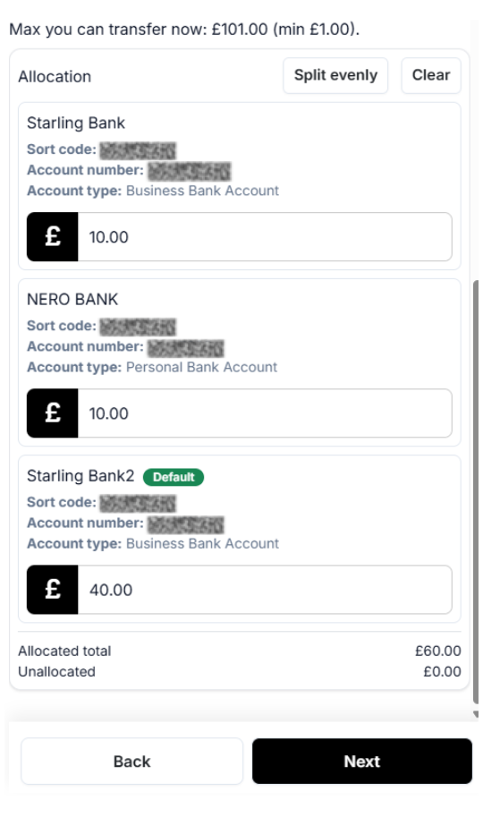 Allocation screen - step 1