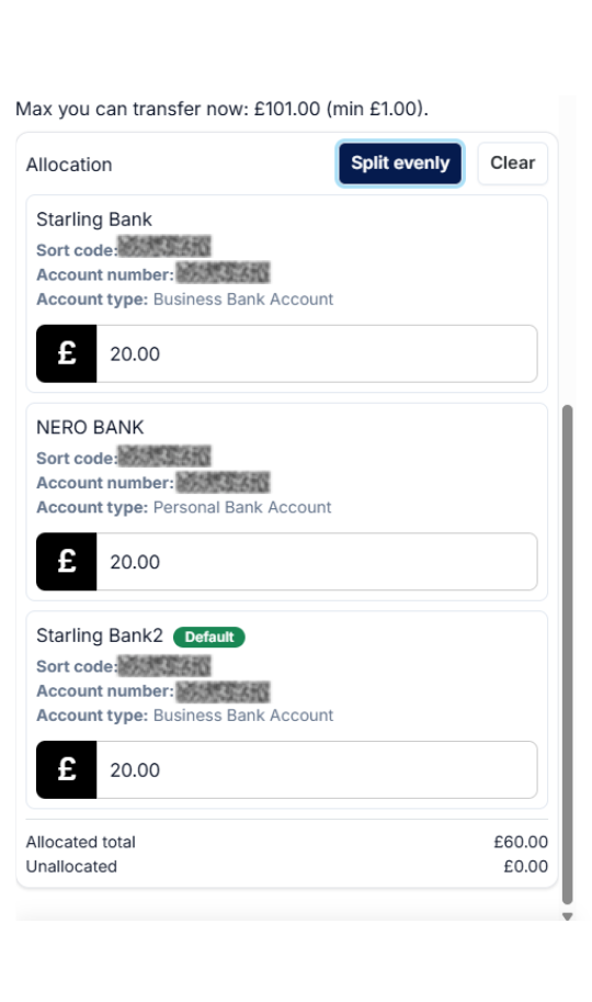 Allocation options - step 2